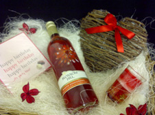 Wine and chocolate basket with wood heart