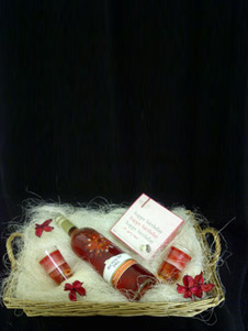 wine and chocolate basket with candles